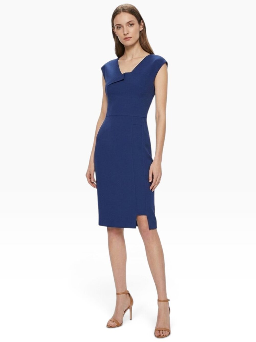 Roland Mouret Blue Crepe Pixton Architectural Sheath Dress NWT New 12 MSRP $2294